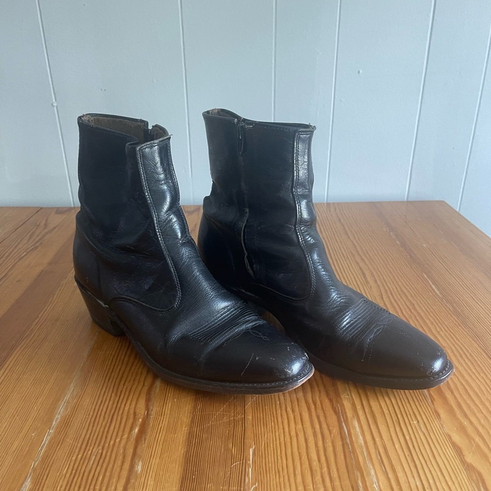 Vintage Men’s Black Leather Dress Cowboy Ankle Boot